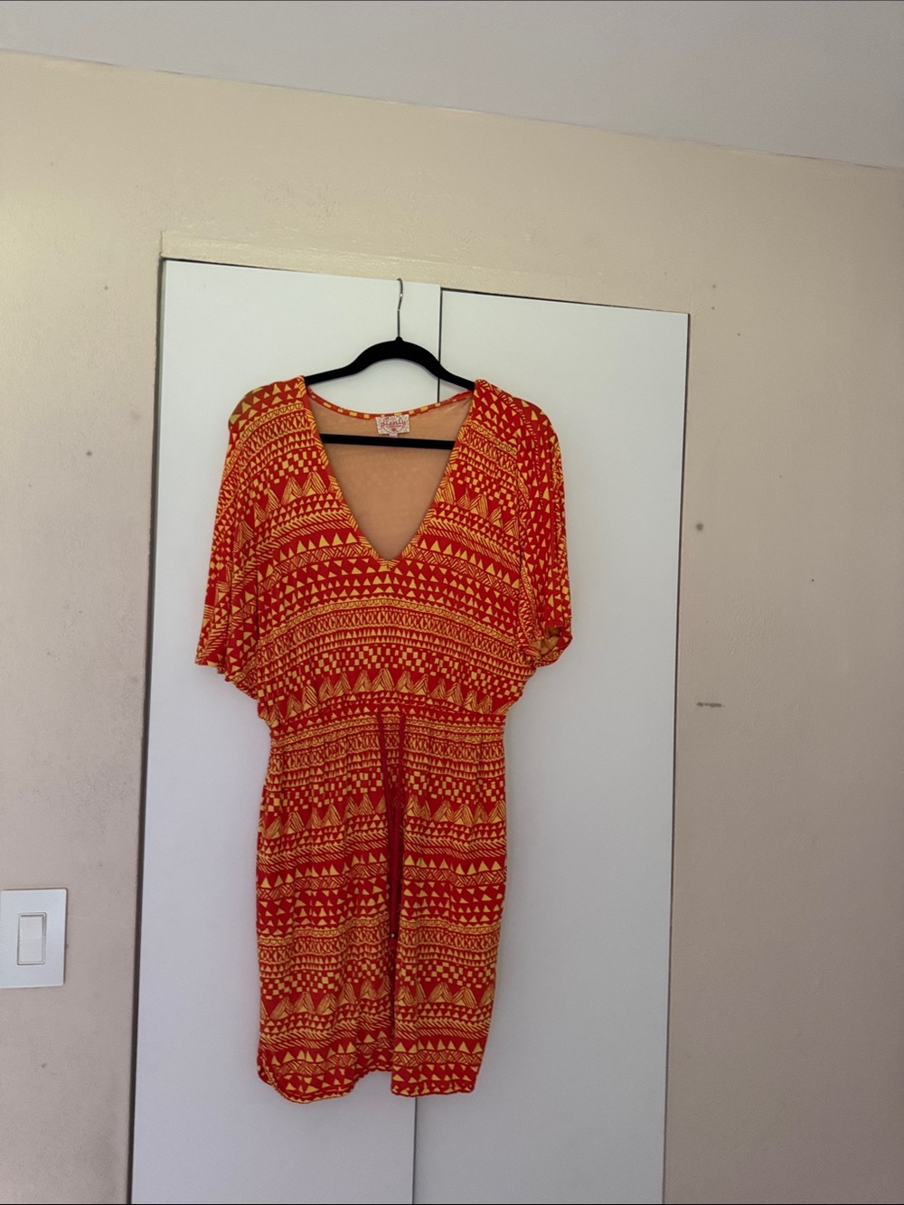 Plenty by Tracy Reese Red and Orange V‑Neck Mini Dress